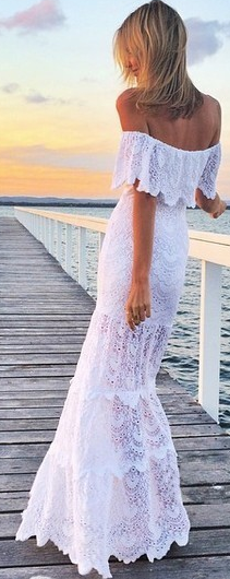 Off Shoulder Lace Mermaid Long Beach Dress - May Your Fashion - 2