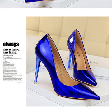 Glossy Patent Shallow Pointed Sexy Nightclub Stilettos Party Shoes