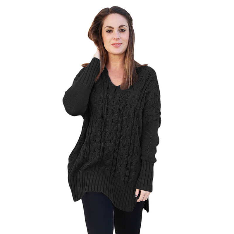 Oversized V Neck Cable Knitted Sweater