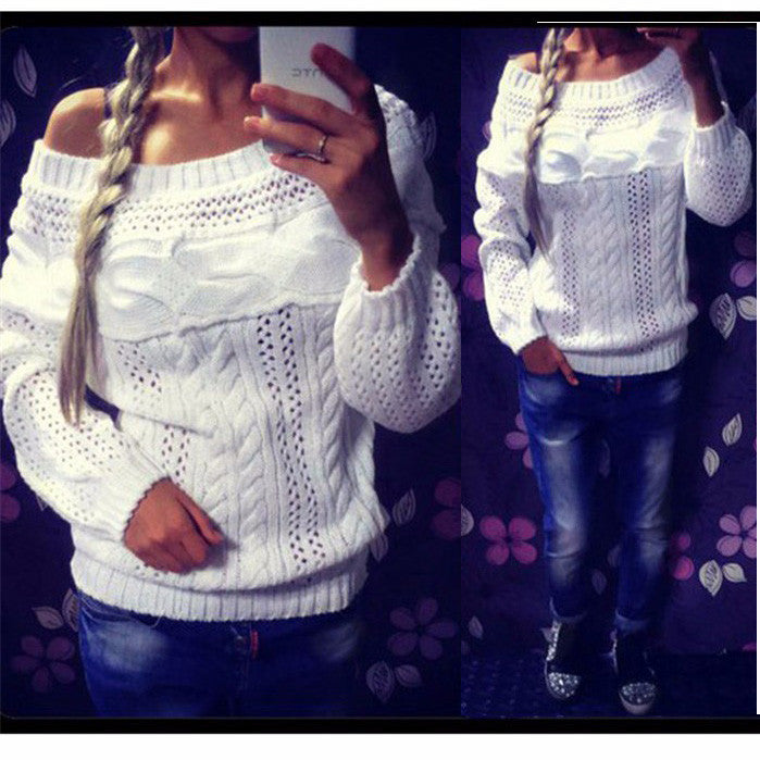 Cable Straight Collar Hollow Knit Pullover Sweater - Meet Yours Fashion - 4
