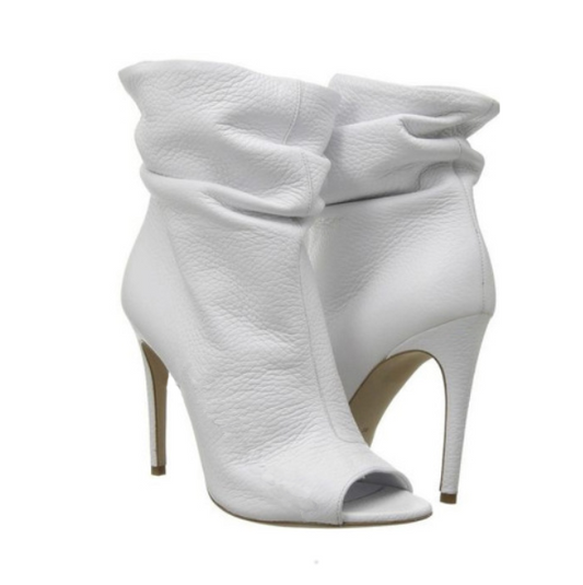 White Peep Toe Leather Ankle Boots