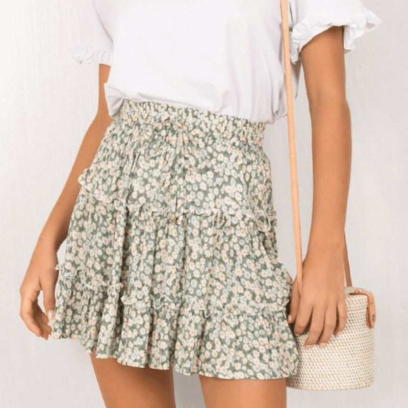 Cute Floral Flapper High Waist Skirts