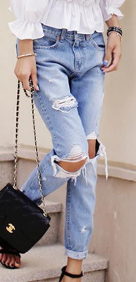 Ripped Hole Loose Slim Street Fashion Beggar Jeans