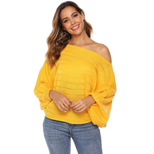 Off Shoulder Batwing Hollow Out Knit Sweater