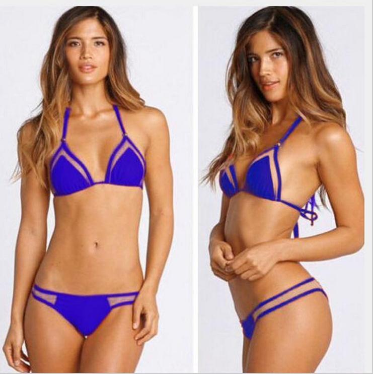 Spaghetti Strap Mesh Triangle Low Waist Bikini Set Swimwear - Meet Yours Fashion - 8