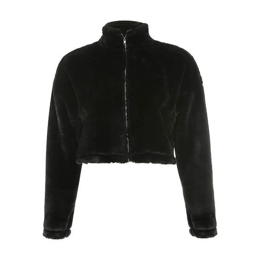 Black Faux Fur Zipper Jacket