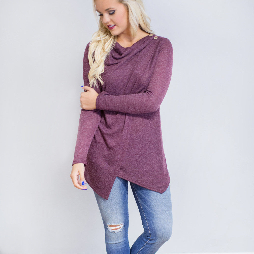 Long Sleeves Irregular Pure Color High Neck Sweater
