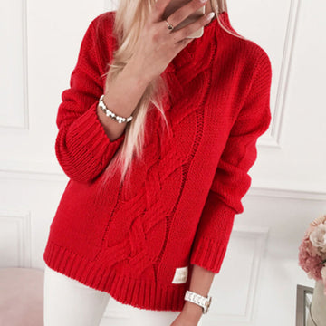 Oversized Mock Neck Cable Knitted Sweater