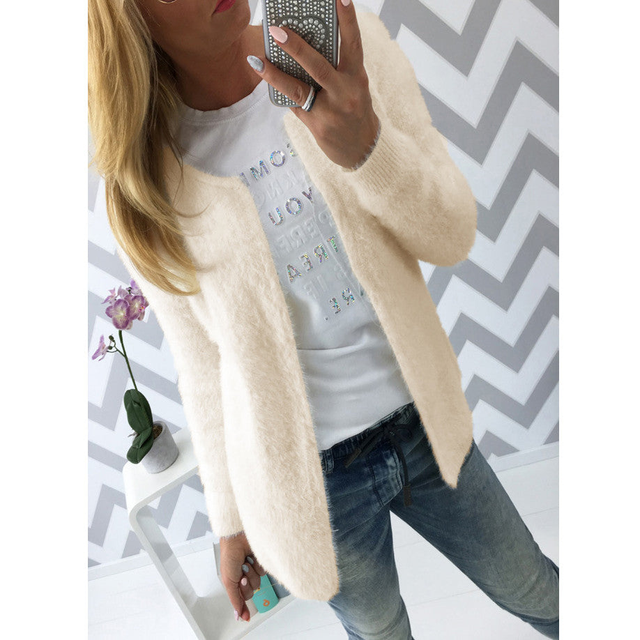 Long Sleeves Pure Color Scoop Open Cardigan