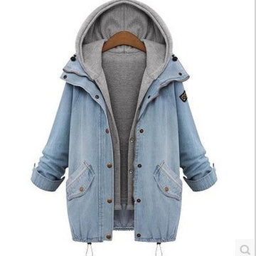 Blue Hooded Drawstring Denim Two Pieces Coat - Meet Yours Fashion - 2