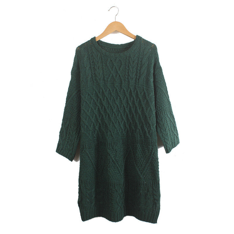 Diamond Cable Retro Knit Long Pullover Sweater - Meet Yours Fashion - 5