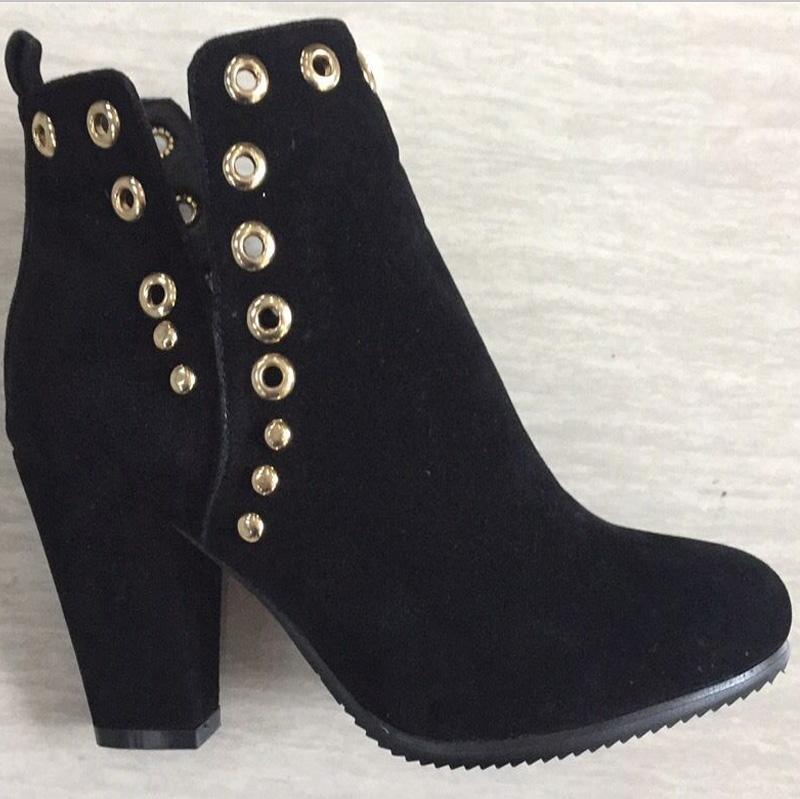Black High Chunky Heel Round Toe Ankle Boots