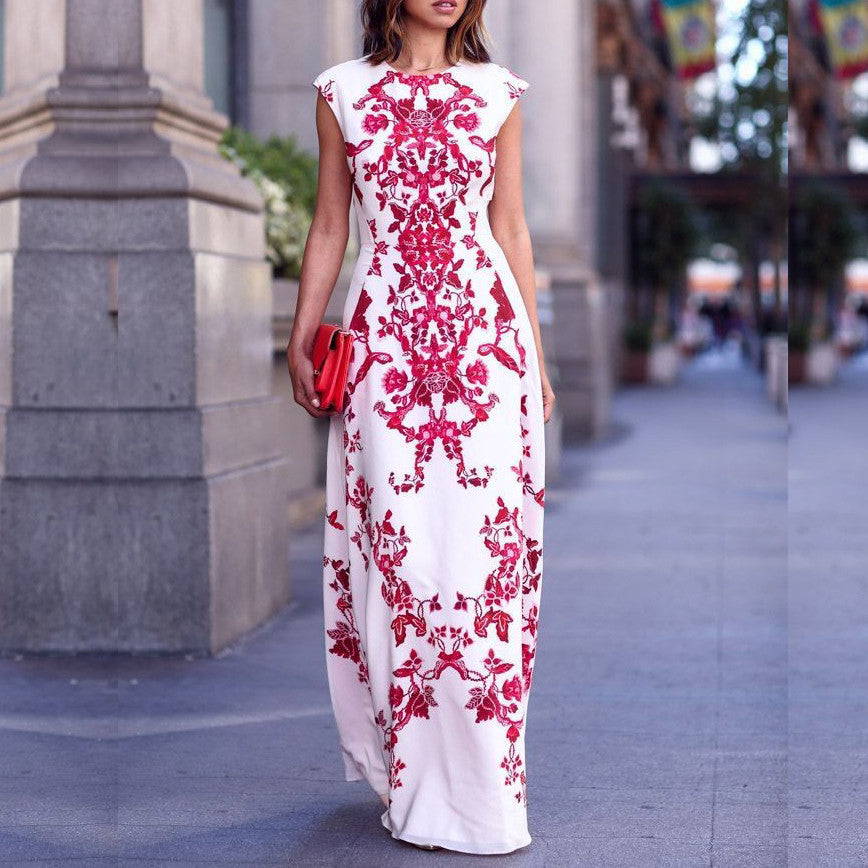 Scoop Print Sleeveless Slim Dress Long Dress - Meet Yours Fashion - 1
