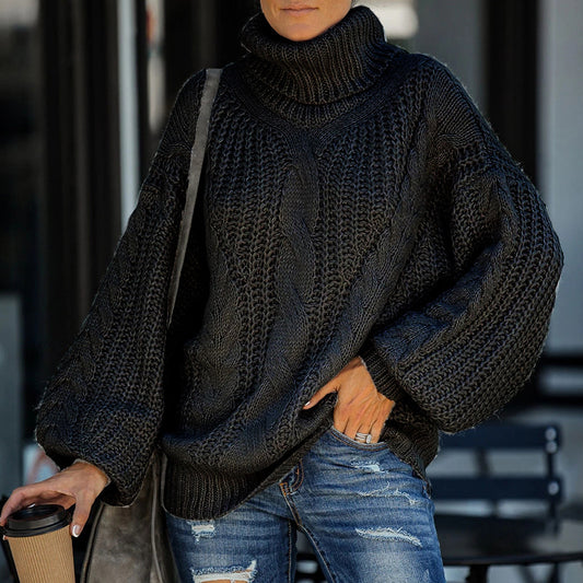 Turtleneck Balloon Sleeve Cable Knitted Sweater