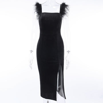 Elegance Dress | Backless Dress | Furry Vest Dress