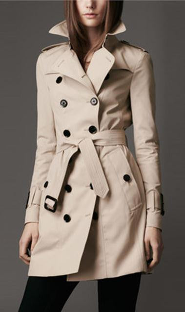 Turn-down Collar Belt Double Button Slim Mid-length Coat - Meet Yours Fashion - 1