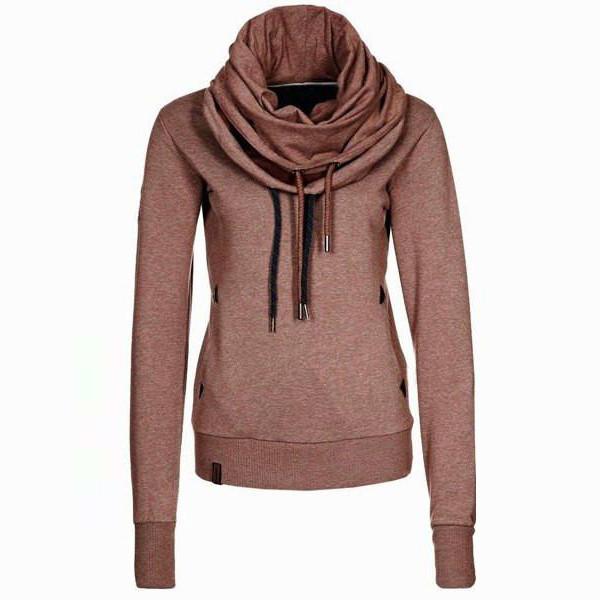 Clearance Cowl Neck Solid Color Womens Sweatshirt Hoodie