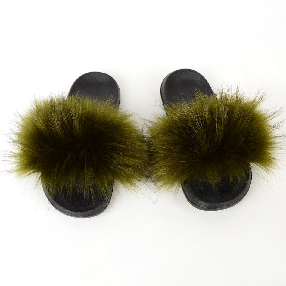 Raccoon dog hair imitation fox hair slippers women's hair sandals