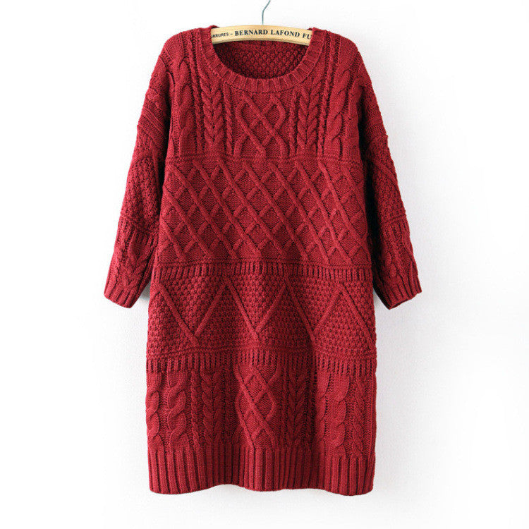 Diamond Cable Retro Knit Long Pullover Sweater - Meet Yours Fashion - 3