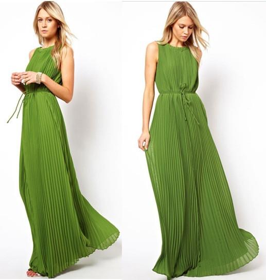 Floor-length Pleated Sleeveless Scoop Prom Dress - Meet Yours Fashion - 1