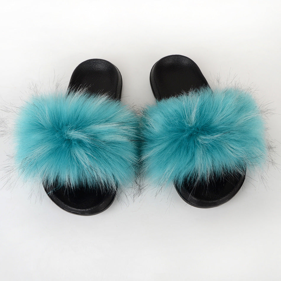 Raccoon dog hair imitation fox hair slippers women's hair sandals