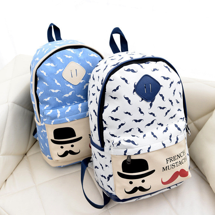 Mustache Print Fashion Backpack School Bag - Meet Yours Fashion - 7