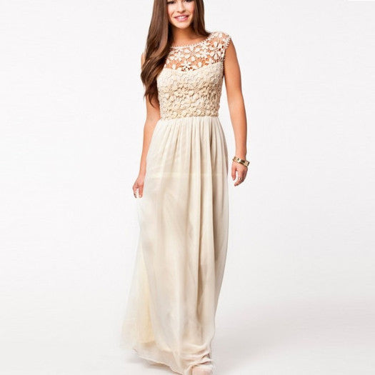 Lace Chiffon Backless Long Prom Dress - MeetYoursFashion - 1
