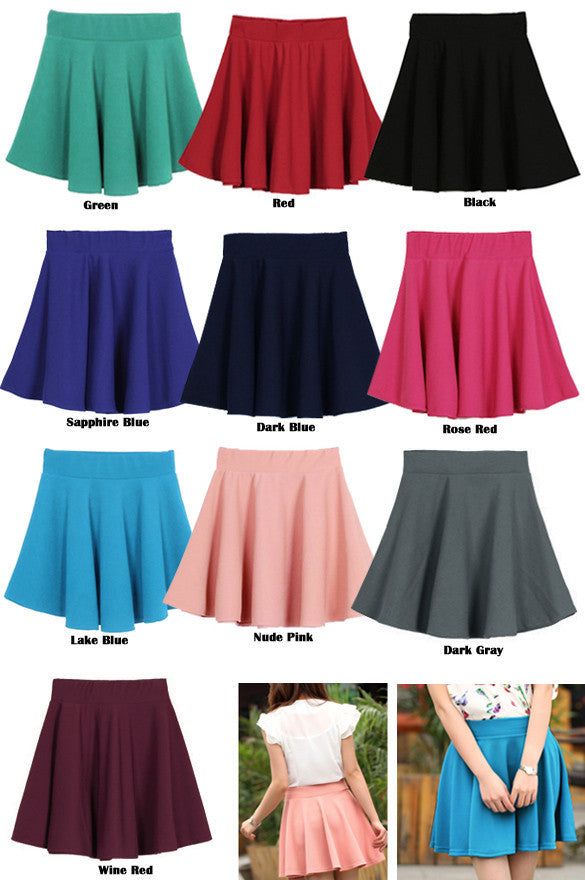 Candy Color Stretch Skater Flared Pleated Mini Skirt - MeetYoursFashion - 7