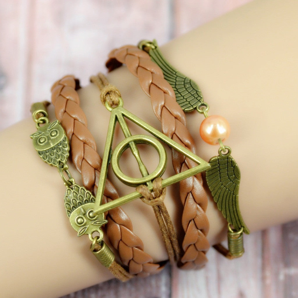 Delicate Angel Wings Hand Woven Leather Cord Bracelet
