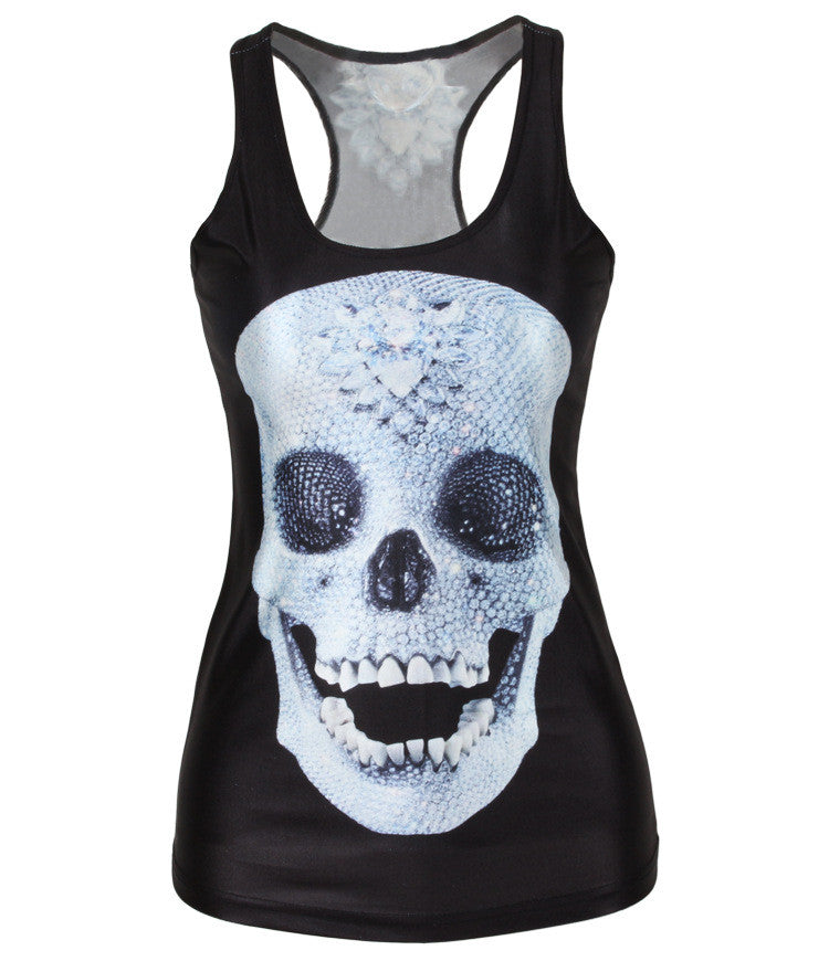 Flower Print Skull H-shaped Sheath Fashion Vest