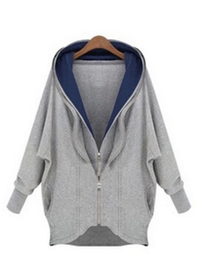 Asymmetric Double Zipper Large Hooded Solid Color Hoodie - Meet Yours Fashion - 1
