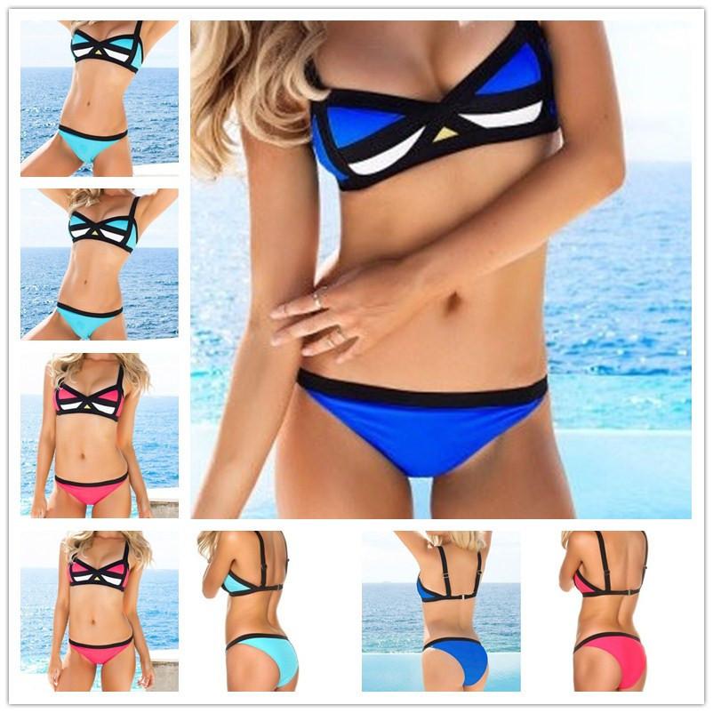 Spaghetti Strap Patchwork Triangle Low Waist Bikini Set Swimwear - Meet Yours Fashion - 1