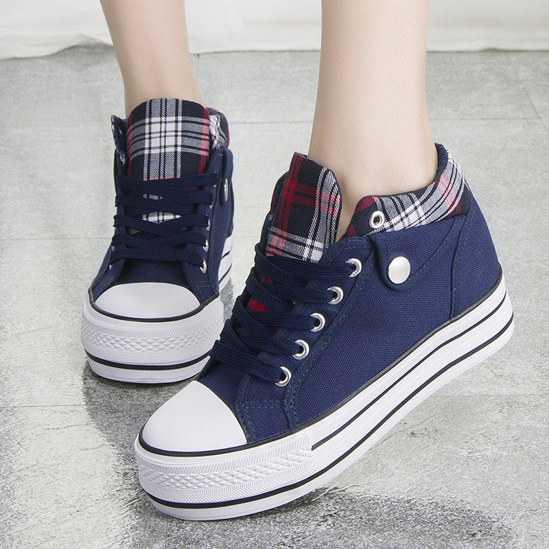 Fashion Increased Canvas Lace Up Plaid Sneakers