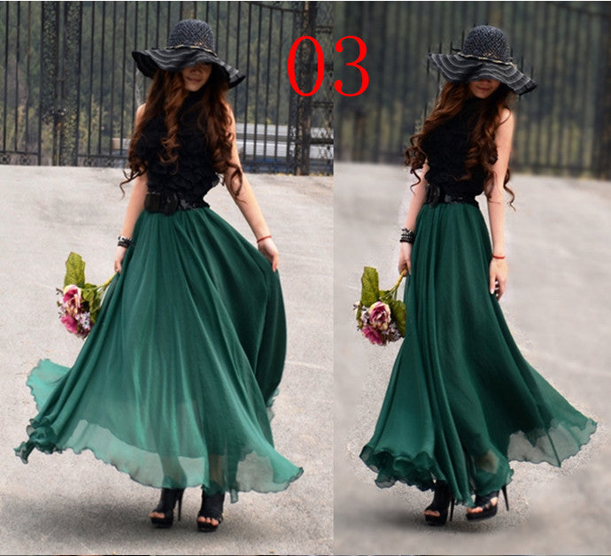 Bohemian Flared Pleated Pure Color Slim Floor Maxi Skirt - Meet Yours Fashion - 12