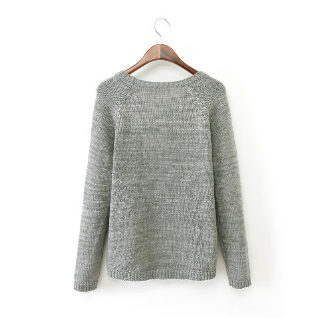 Splicing Pullover Scoop Knit Slim Heart Pattern Sweater - Meet Yours Fashion - 4