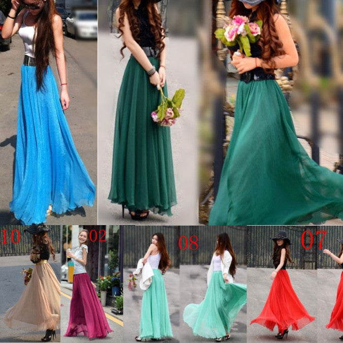 Bohemian Flared Pleated Pure Color Slim Floor Maxi Skirt - Meet Yours Fashion - 2
