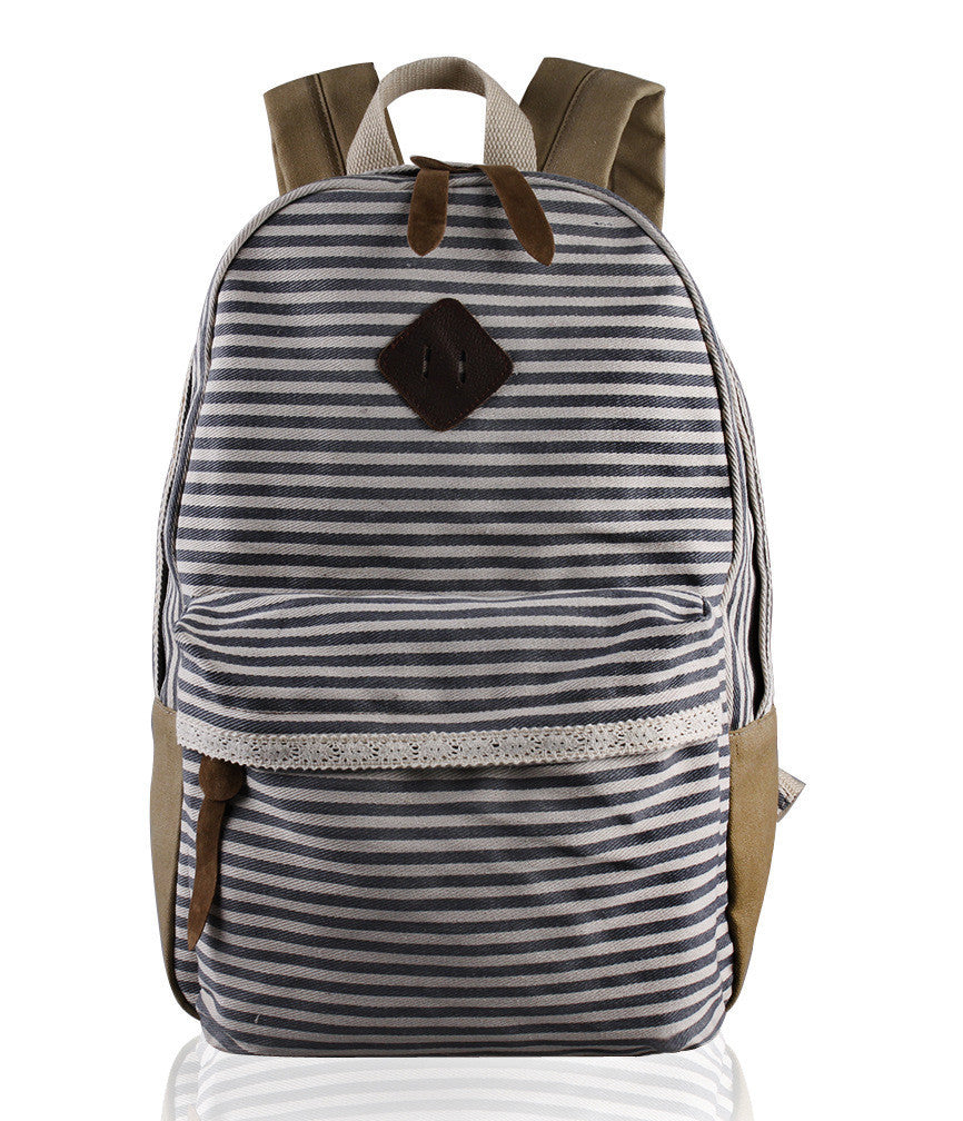 2016 Classical Stripe Lace Canvas Backpack - Meet Yours Fashion - 5