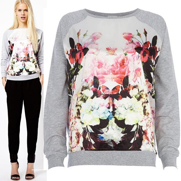 Flower Print Scooo Long Sleeve Splicing Sweatshirt - Meet Yours Fashion - 2