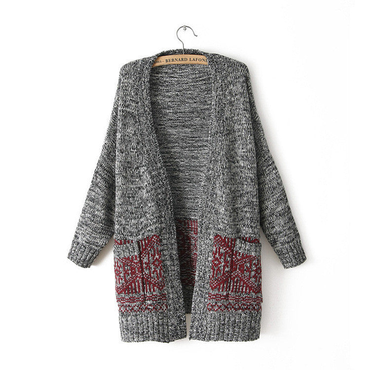 Cardigan Knit V-neck Long Loose 3/4 Sleeves Sweater - Meet Yours Fashion - 3