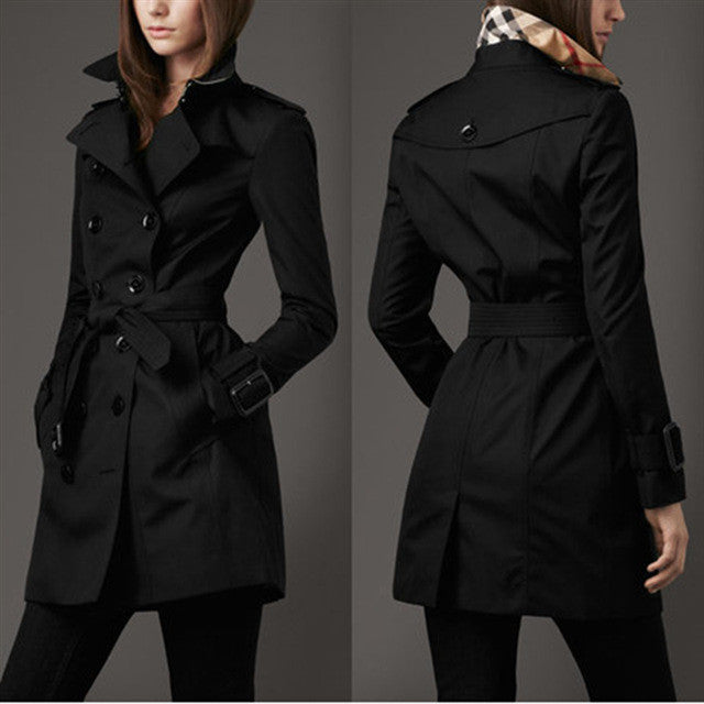 Turn-down Collar Belt Double Button Slim Mid-length Coat - Meet Yours Fashion - 2