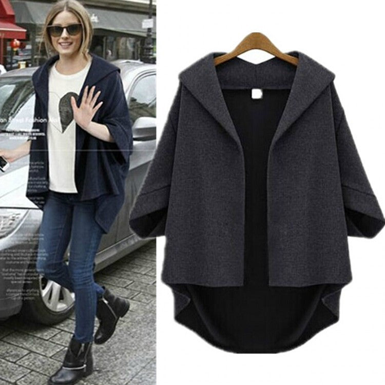 Solid 3/4 Sleeves Cardigan Batwing Plus Size Coat - Meet Yours Fashion - 2