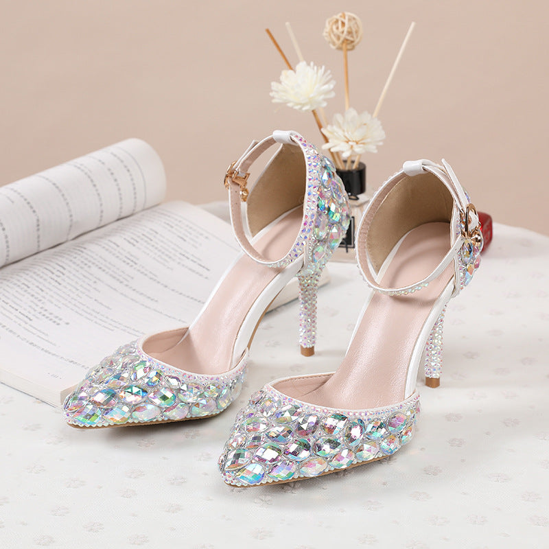 Feminine Diamond Princess Bridal Fashion with Pointed Toe Shoes