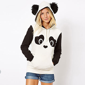 Panda Print Contrast Color Hooded Cute Sweatshirt - Meet Yours Fashion - 2