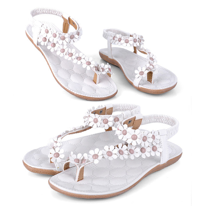 Women Bohemia Flower Beads Flip-flop Shoes Flat Sandals - MeetYoursFashion - 6