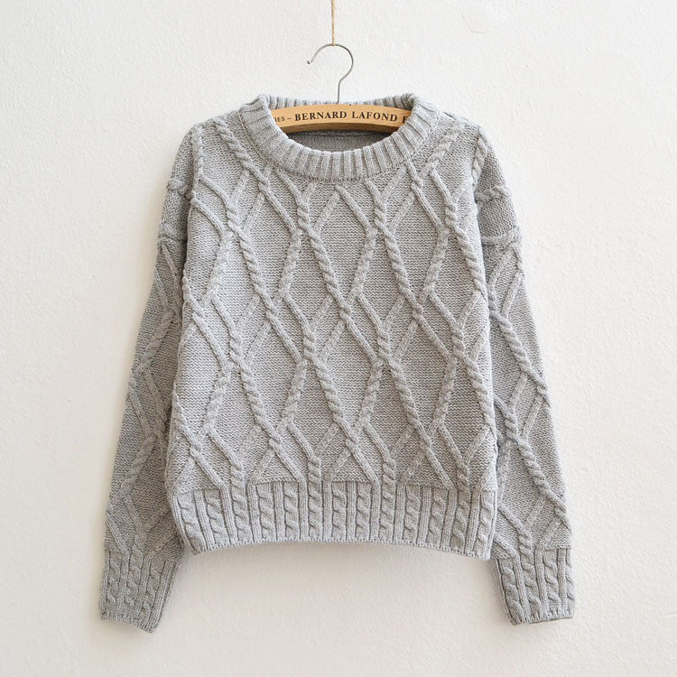 Cable Retro Solid Color Scoop Knit Sweater - Meet Yours Fashion - 2