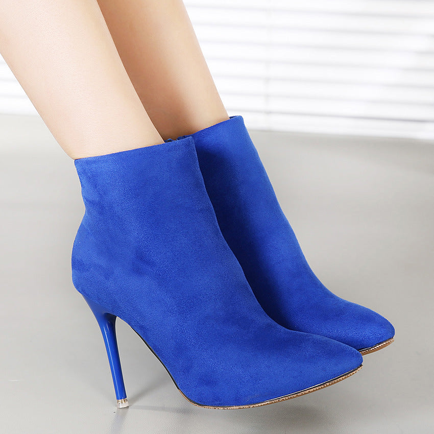 Candy Solid Color Stiletto Heel Pointed Toe Zipper Ankle Boots