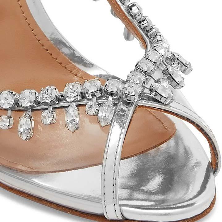 Silver Rhinestone High Heel Metallic Sandals