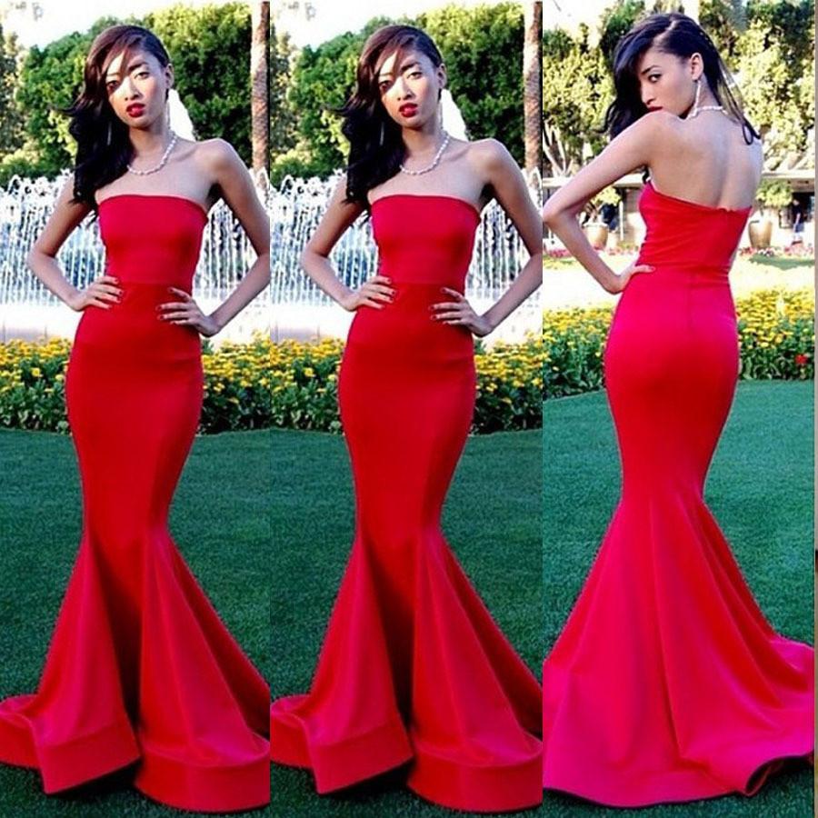 Floor-length Strapless Pure Color Mermaid Party Dress - Meet Yours Fashion - 4