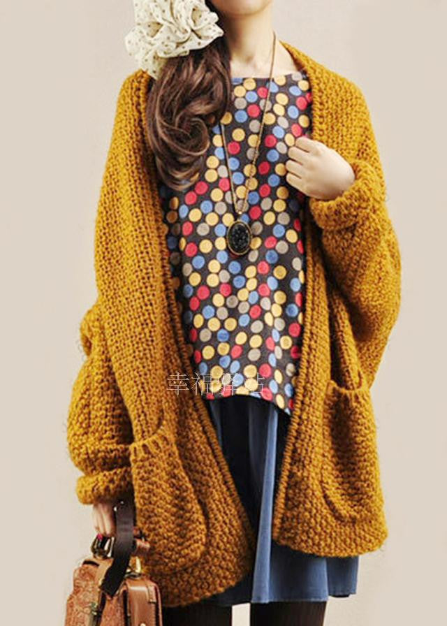 Cardigan Knit Coarse Yarn Batwing Loose Sweater - Meet Yours Fashion - 1