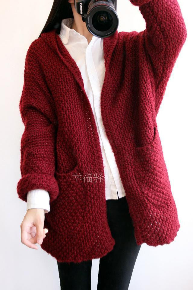 Cardigan Knit Coarse Yarn Batwing Loose Sweater